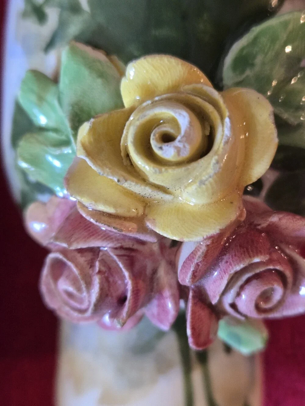VTG ITALIAN HAND PAINTED PORCELAIN Rose BUD VASES x 2 MANTEL OR DRESSING TABLE